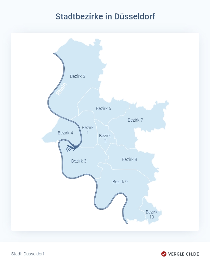Stadtkarte: Die Bezirke in Düsseldorf