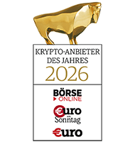 Siegel: Krypto-Anbieter des Jahres 2026, Herausgeber: Börse Online, Euro am Sonntag und Euro